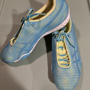 Asics Women's Blue and Yellow Mesh Athletic Shoes